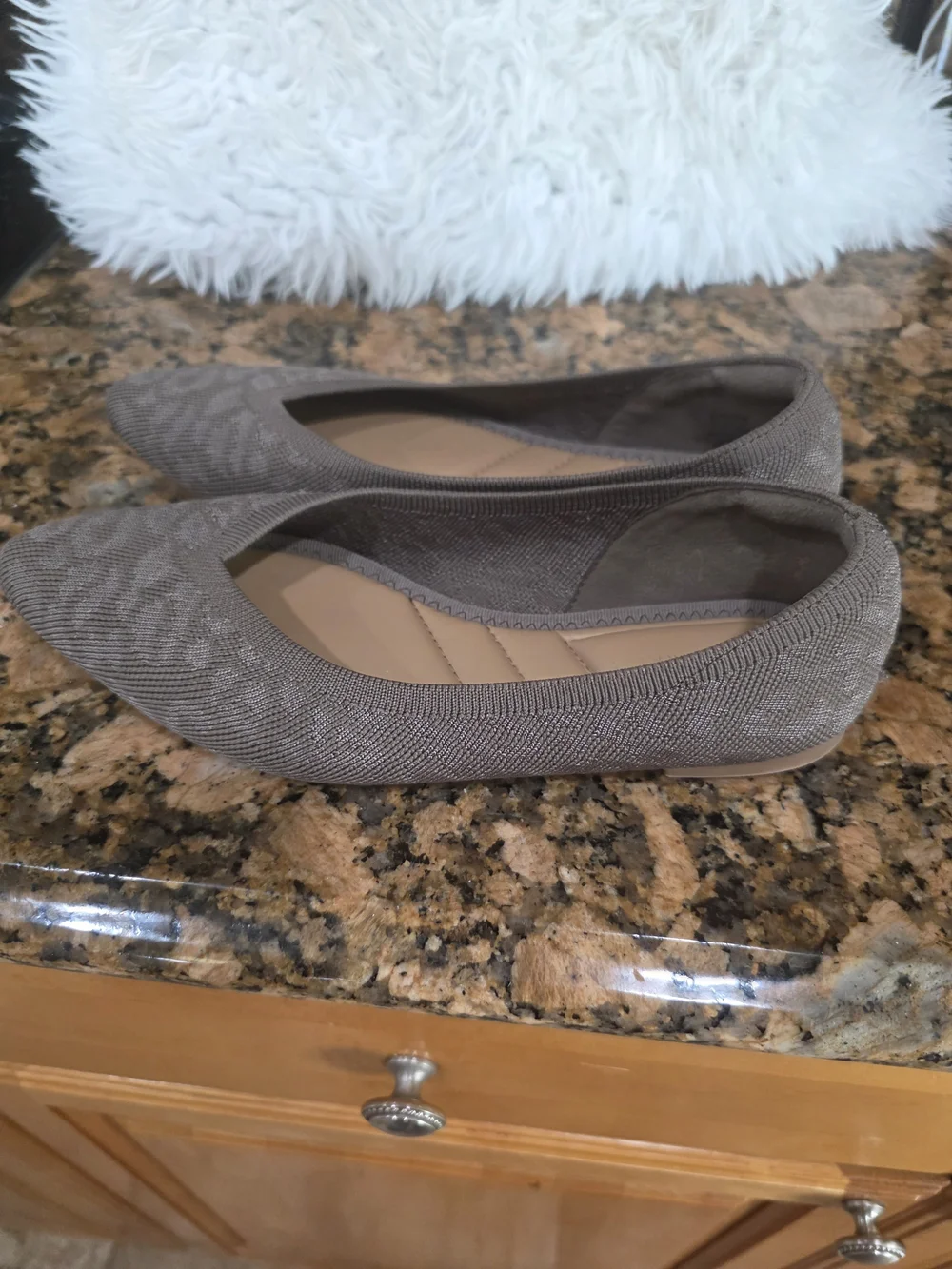 Kelly & Katie Taupe Knit Pointed-Toe Flats